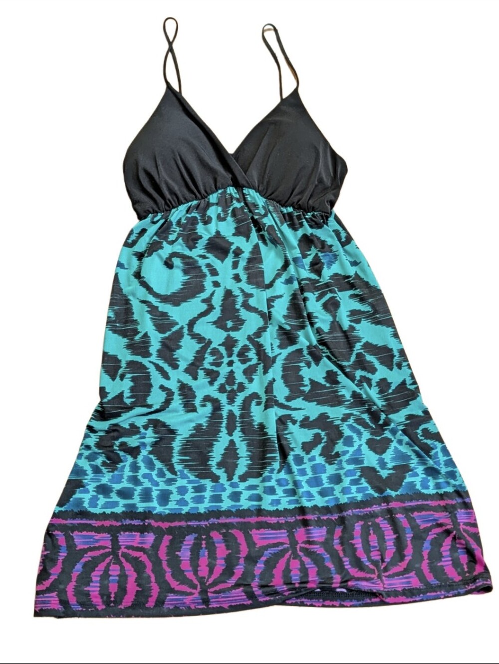Vintage Y2K 2000s Beach Summer Party Tropical V Neck Padded Bra Free Mini Dress